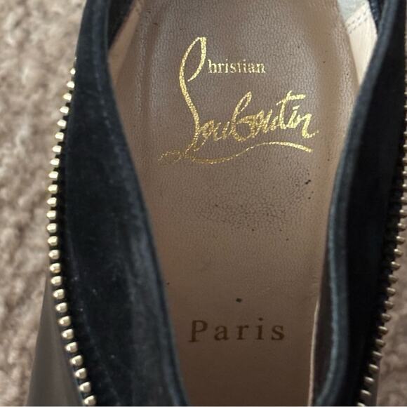 Christian Louboutin Col Zippe Boots Black Leather Stiletto Zip Boots Size 37.5 - Picture 8 of 15